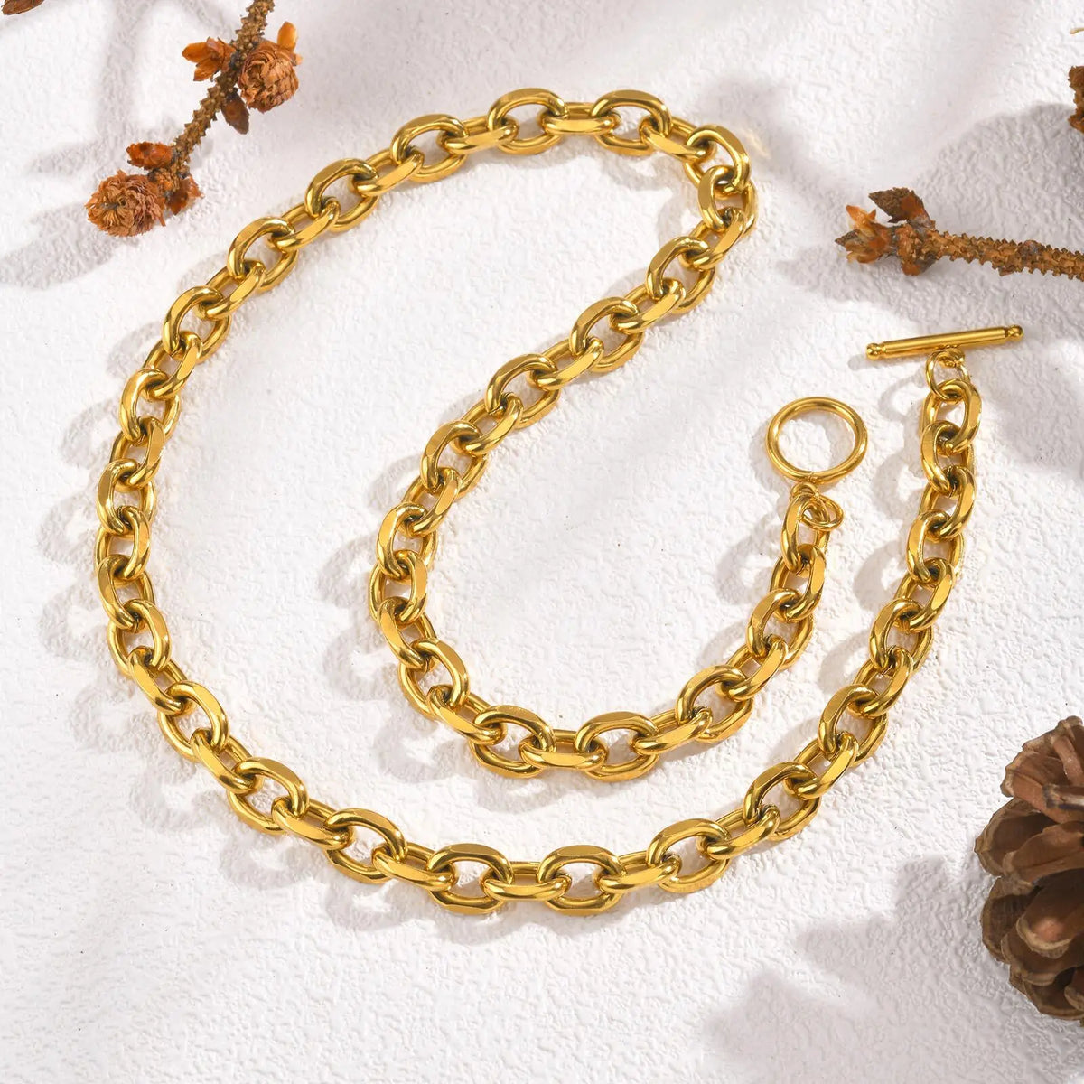 Chunky Toggle Clasp Necklace – Gold Stainless Steel Women Chain Necklace SPOT