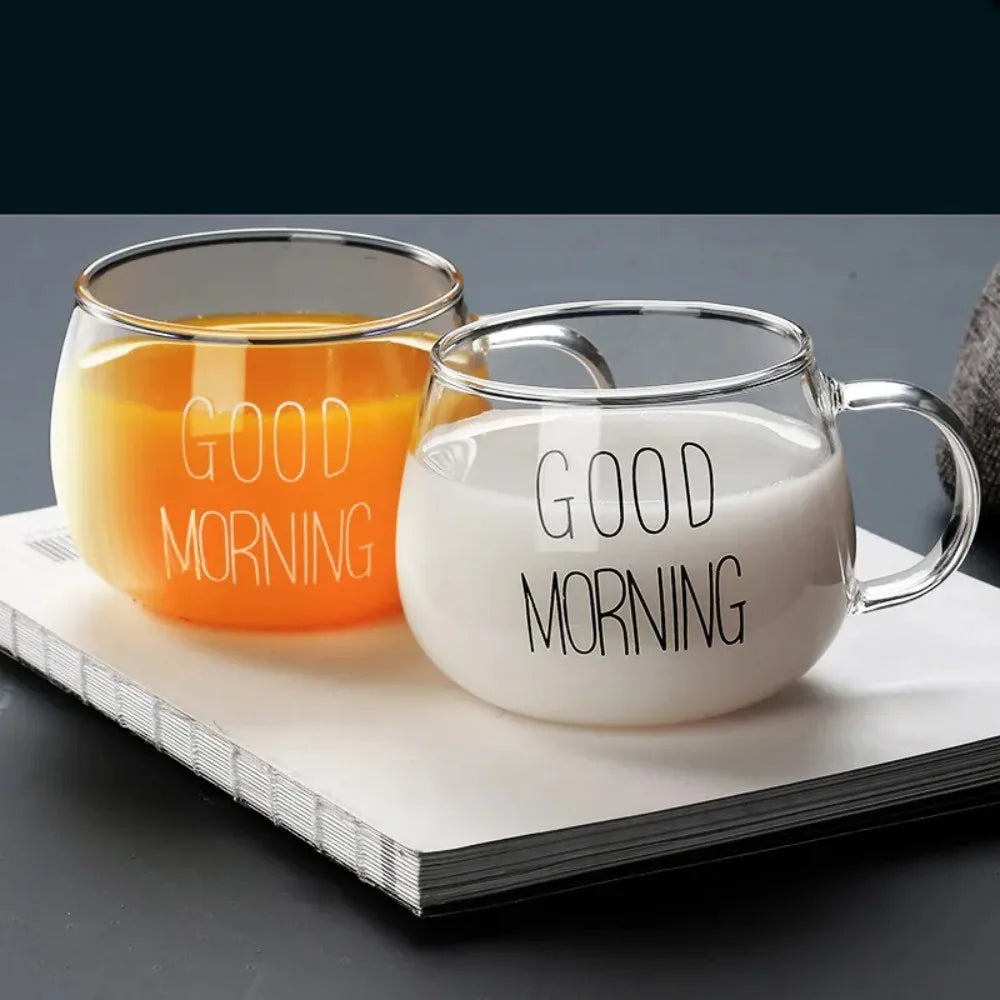 350ml Letter-Print Glass Coffee & Tea Mug with Handle Glass Coffee Mug SPOT