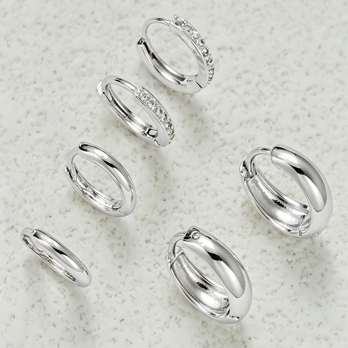 3-Pair CZ Huggie Hoop Earrings – Stackable Minimalist Set Huggie Hoop Earrings SPOT