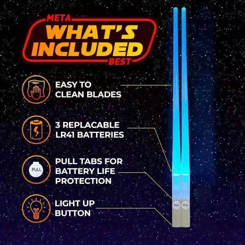 LED Light-Up Chopsticks Glowing Light Saber Style – 1 Pair Novelty Chopsticks SPOT
