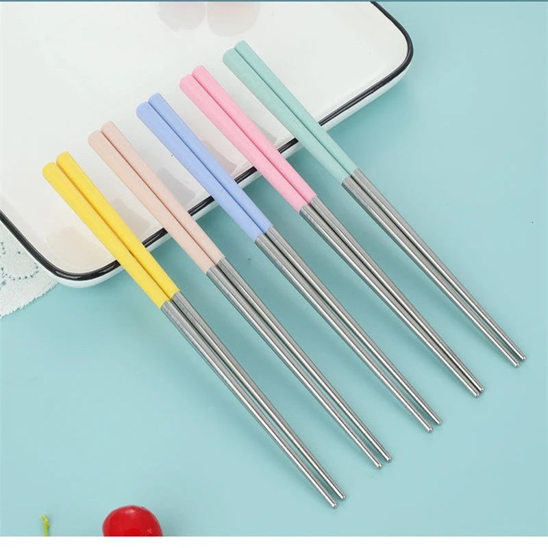 4-Pair Korean Stainless Steel Chopsticks – Anti-Slip Set Chopstick Set SPOT