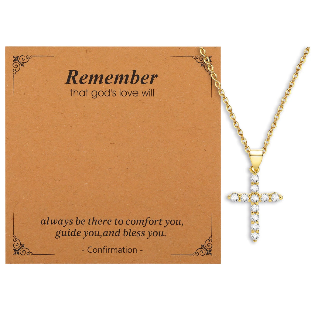 Virgin Mary Zirconia Cross Necklace – Hypoallergenic Gold Gift Pendant Necklace SPOT 1PNB-167G-CD-331