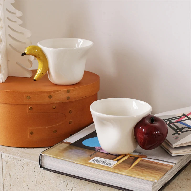 Hand-Painted Ceramic Fruit Mug – Banana & Apple Coffee Cup Ceramic Coffee Mug SPOT