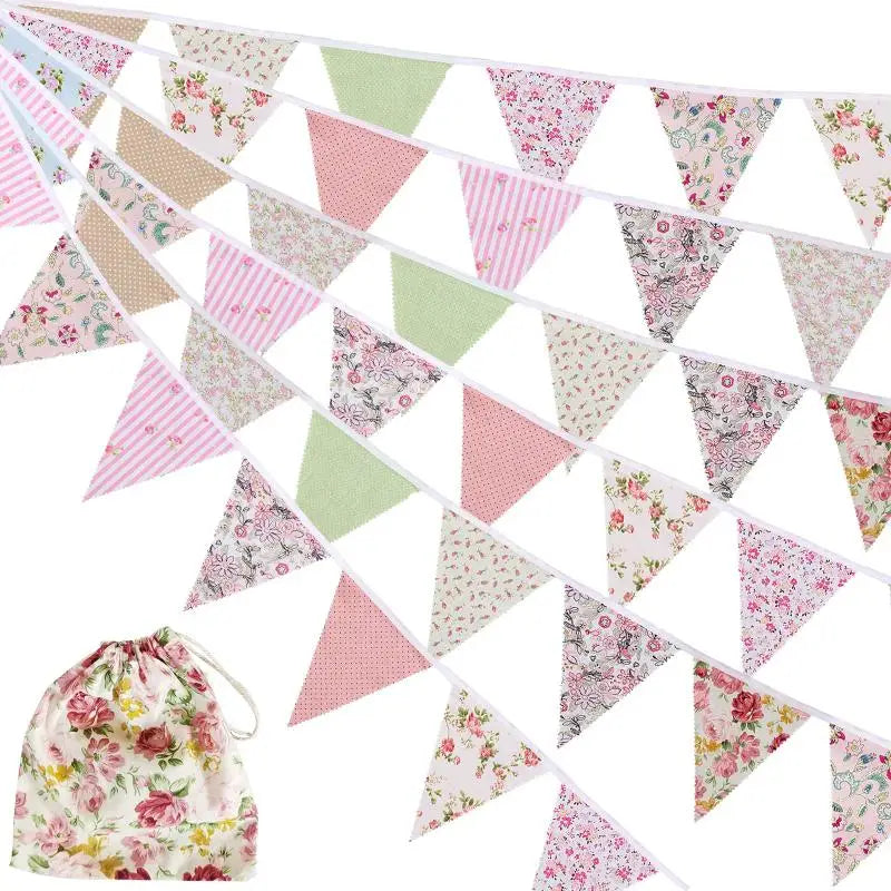 Triangle Bunting Flags 12M 40Ft – Washable Cotton Party Banner Party Bunting Banner SPOT A2 one size