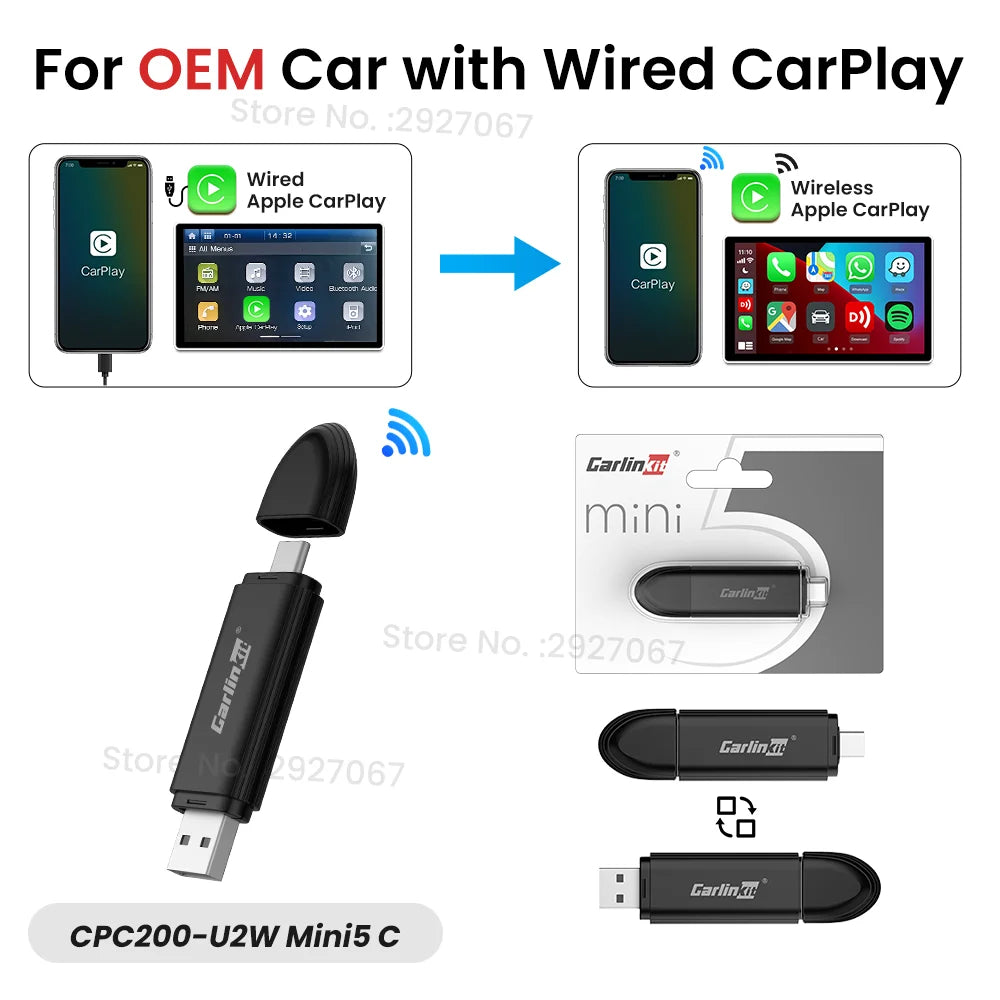 CarlinKit Mini 5 Wireless CarPlay Adapter – Plug & Play USB Dongle Wireless CarPlay Adapter SPOT MINI CarPlay wired to wireless