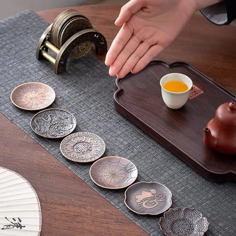 Antique Alloy Teacup Coaster – Zen Pattern Kung Fu Tea Mat Tea Ceremony Coaster SPOT