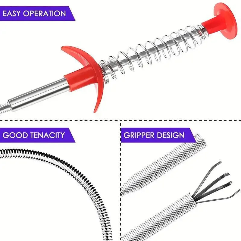 60cm Drain Snake Clog Remover – Spring Pipe Dredging Tool Drain Snake Tool SPOT