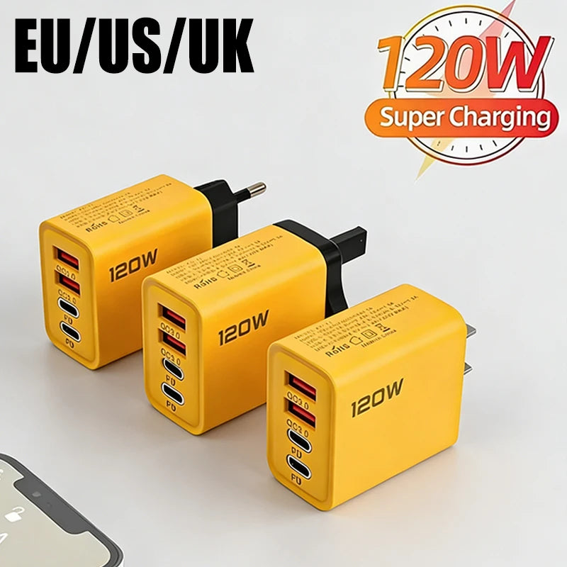 120W 4-Port USB-C Fast Charger – PD & Quick Charge 3.0 USB-C Wall Charger SPOT