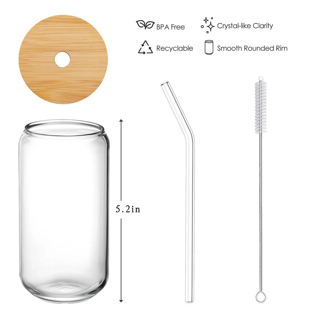 Borosilicate Glass Cups with Lid & Straw – Set of 1/4/6 Glass Drinkware Set SPOT