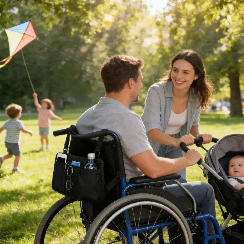 Wheelchair Armrest Storage Bag with Cup Holder | Oxford Cloth Wheelchair Armrest Bag SPOT