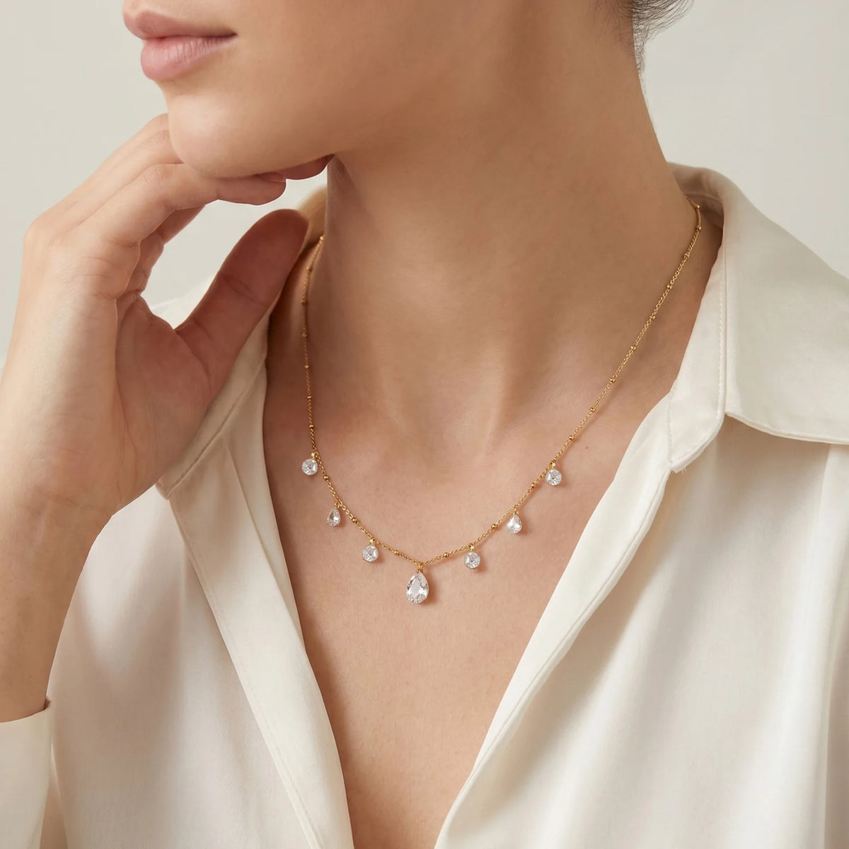 Dainty Teardrop Zircon Necklace – 18K Gold Plated, Waterproof Zircon Pendant Necklace SPOT