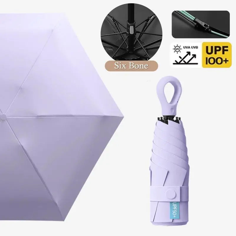 UV Protection Mini Umbrella – Ultralight 6-Fold Sunshade Compact Sun Umbrella SPOT Purple