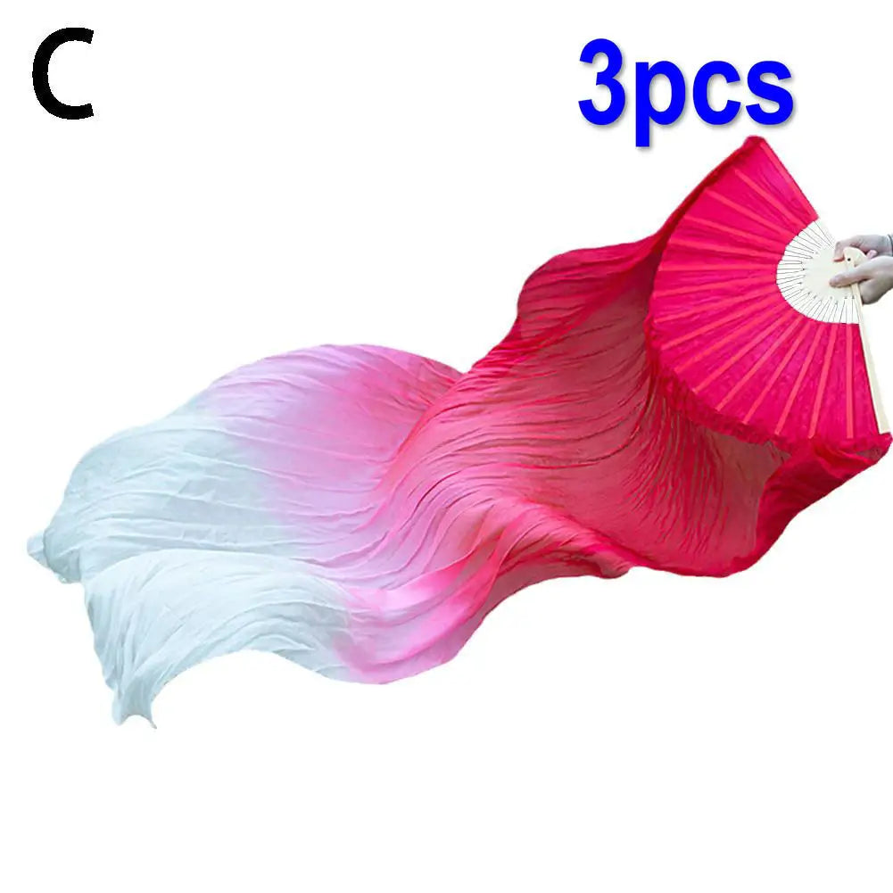 150cm Gradient Silk Belly Dance Fan – Long Double-Sided Dance Fan Prop SPOT 3pcs C