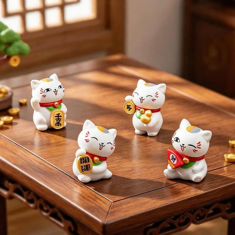 6-Pack Mini Lucky Cat Figurines – PVC Fortune Cat Decor Set Decorative Figurine Set SPOT
