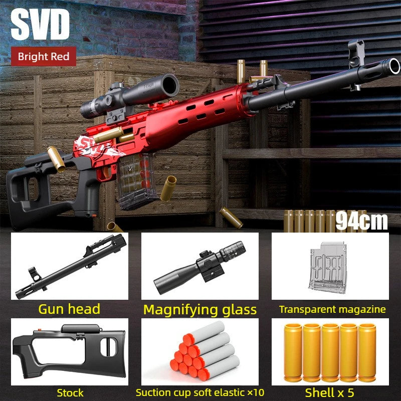 NOCCLILI SVD Soft Shell Toy Sniper Rifle – Manual Loading Toy Sniper Rifle SPOT Red