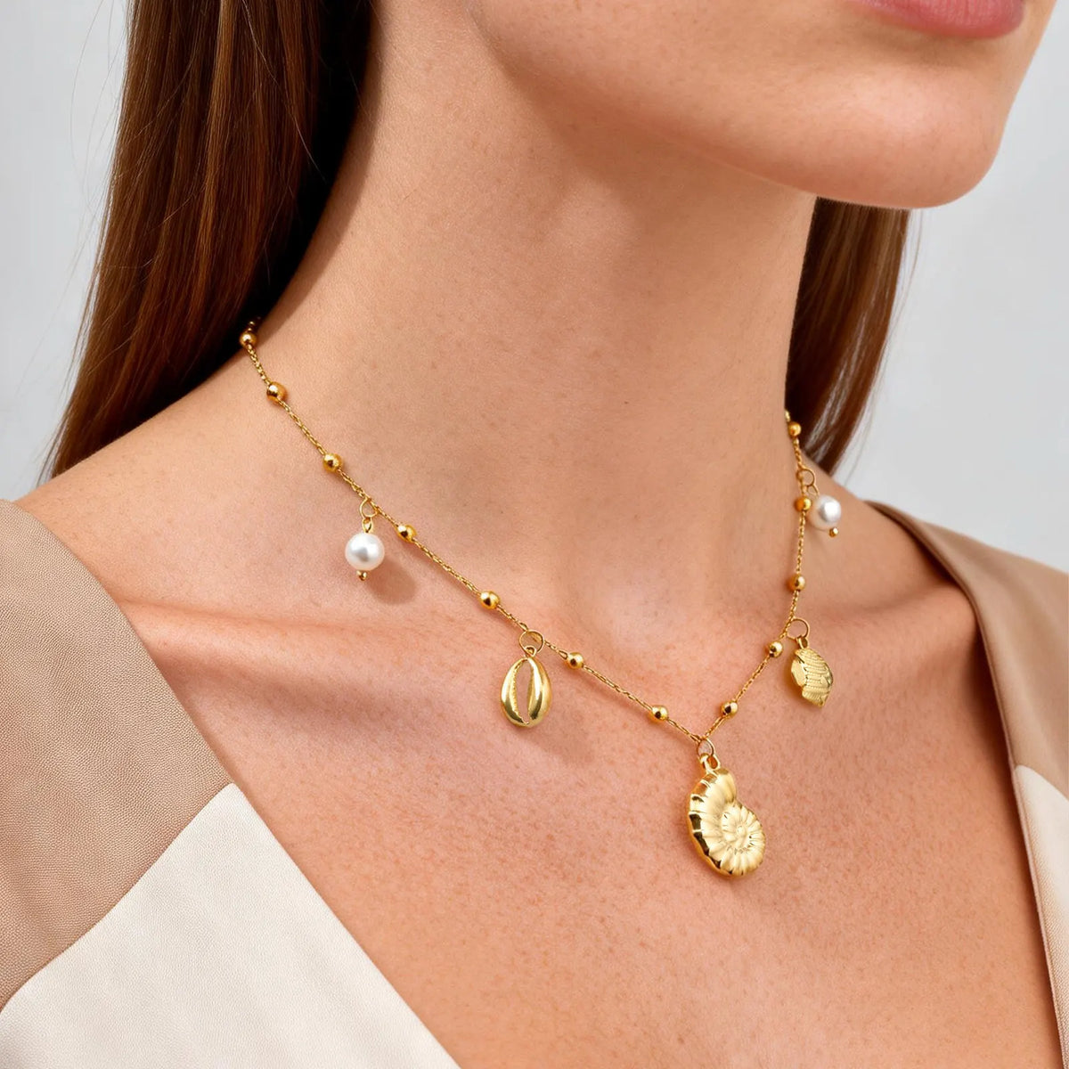 Gold Plated Beach Necklace – Seashell Ocean Charm Pendant Pendant Necklace SPOT