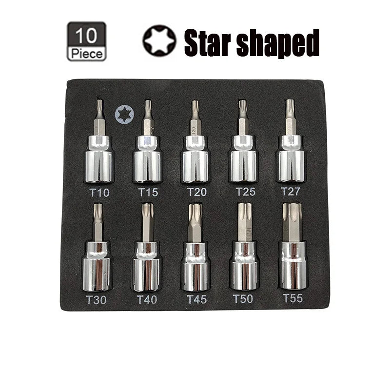 WISRETEC 3/8" Drive Hex Bit Socket Set – 9-Piece Metric Cr-V Hex Bit Socket Set SPOT Star shaped set