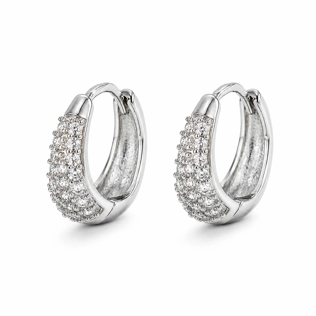 Chunky Pavé CZ Huggie Hoop Earrings – Gold & Silver | Women Huggie Hoop Earrings SPOT EBD-572S