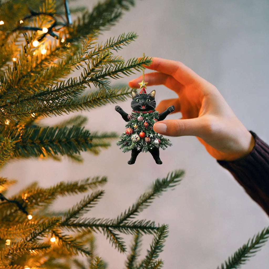 2D Acrylic Cat Christmas Ornament – Cartoon Cat Tree Pendant Christmas Tree Ornament SPOT