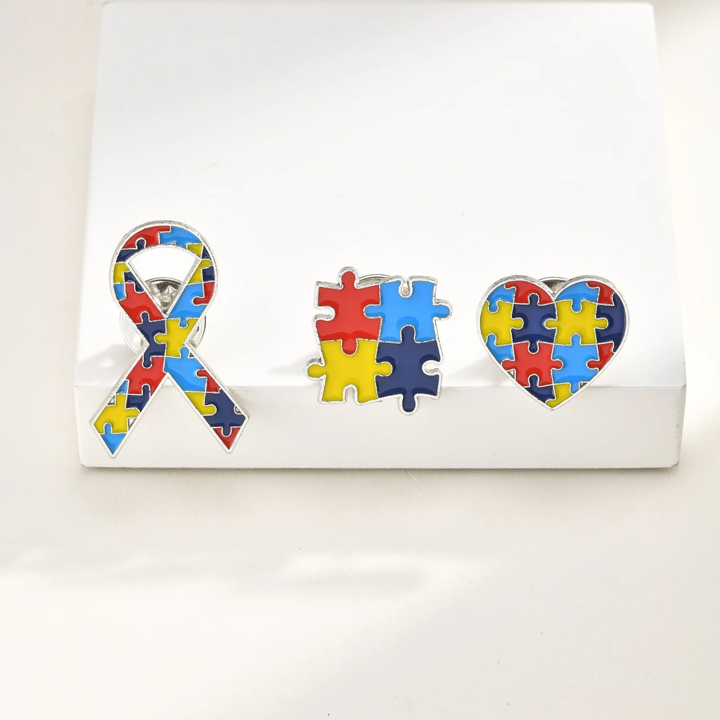 Colorful Jigsaw Puzzle Heart Enamel Brooch Pin | Awareness Gift Enamel Brooch Pin SPOT