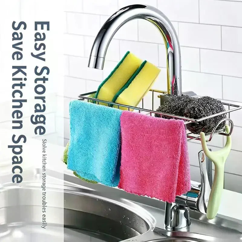 Stainless Steel Faucet Caddy – Sink Sponge & Scrubber Organizer Sink Caddy Organizer SPOT