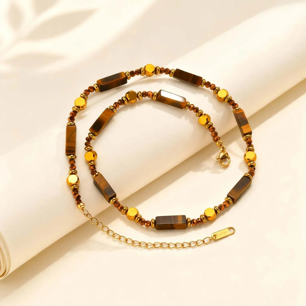 Natural Tiger Eye Boho Pendant Necklace – Layered Collarbone Pendant Necklace SPOT
