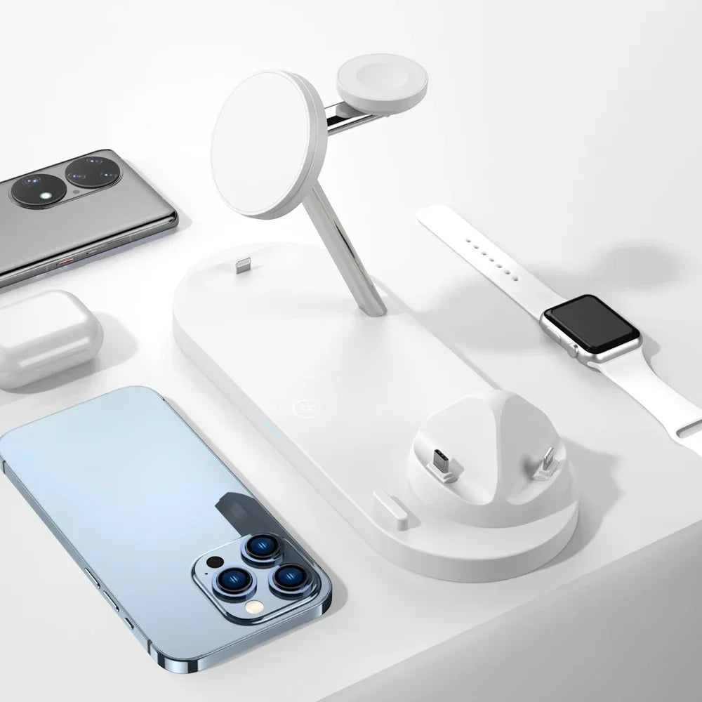 VIKEFON 8-in-1 Magnetic Wireless Charging Station for iPhone Wireless Charging Station SPOT white