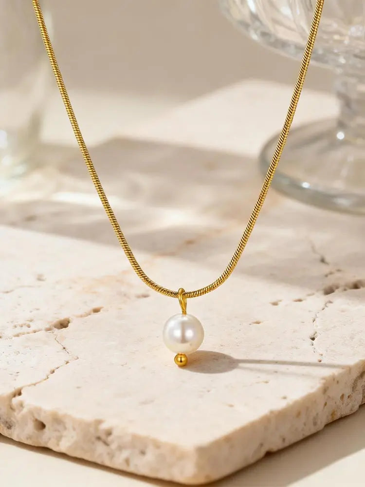 Stainless Steel Pearl Pendant Necklace – Hypoallergenic Gold Pendant Necklace SPOT