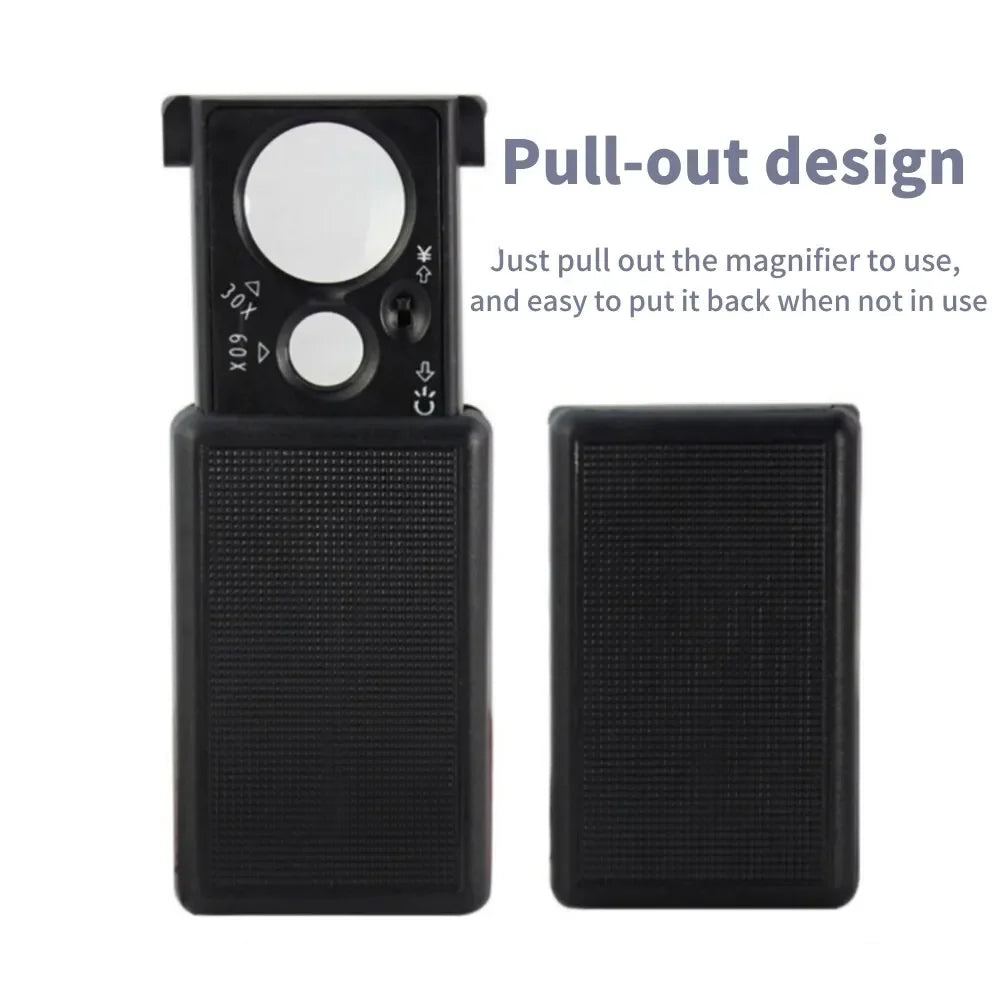 Mini 30X 60X LED UV Magnifier – Jewelry & Currency Tool Handheld Magnifier SPOT