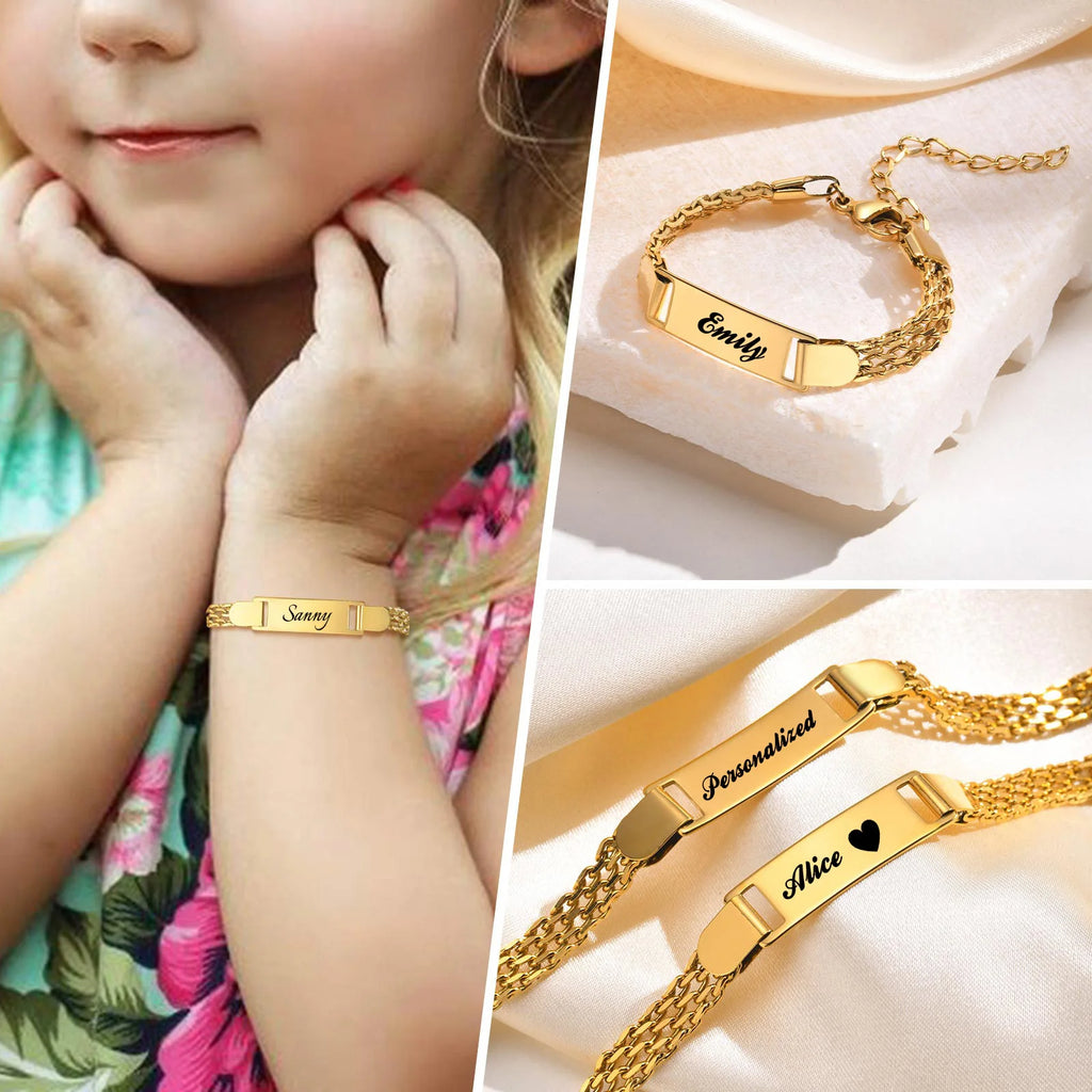 Personalized Kids ID Bracelet – Custom Name & Birthdate, Gold Custom ID Bracelet SPOT