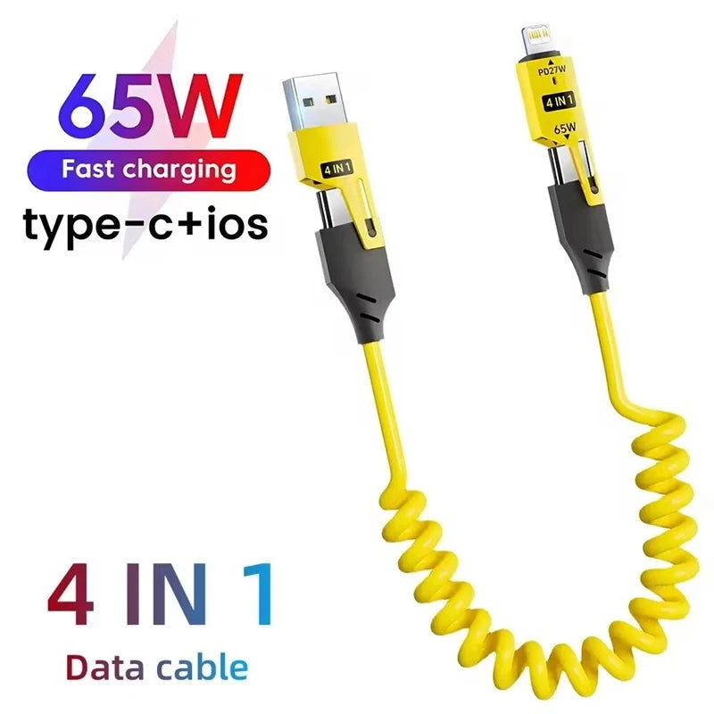 4-in-1 65W Fast Charging Cable USB-C Lightning 1.5M Zinc Alloy Charging Cable SPOT Yellow 1.5m