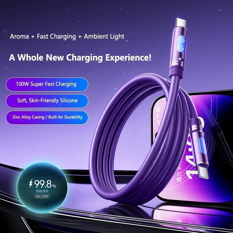 100W USB-C Fast Charging Cable with Ambient Light | iPhone & Android USB-C Charging Cable SPOT
