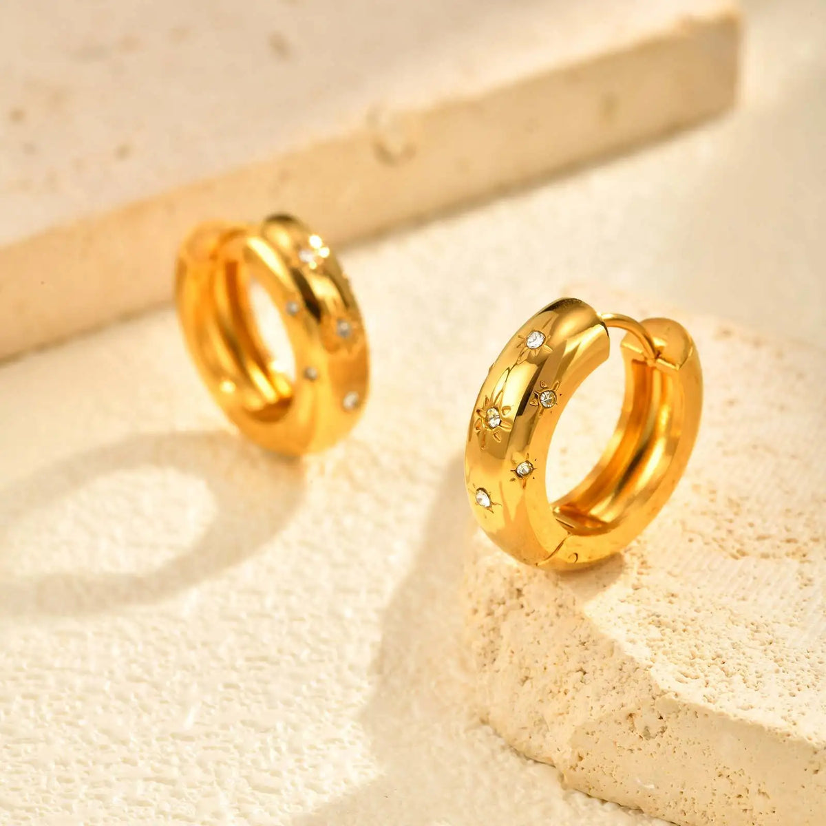 Zircon Hoop Earrings – 18K Gold Plated Stainless Steel Women Hoop Earrings SPOT