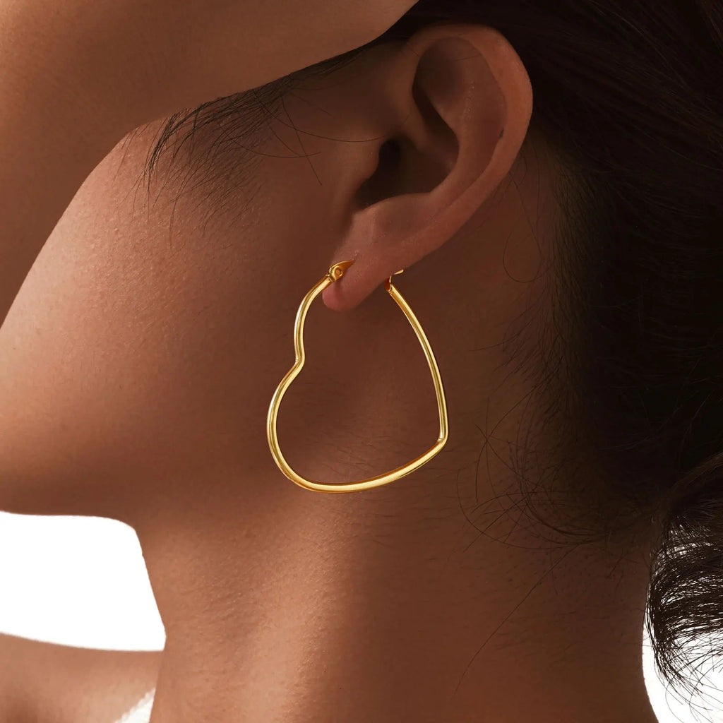 Heart Hoop Earrings – 14K Gold Plated Stainless Steel for Women Hoop Earrings SPOT