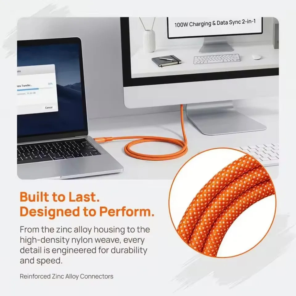 100W 90-Degree USB-C to USB-C Fast Charging Cable – Orange USB-C Charging Cable SPOT