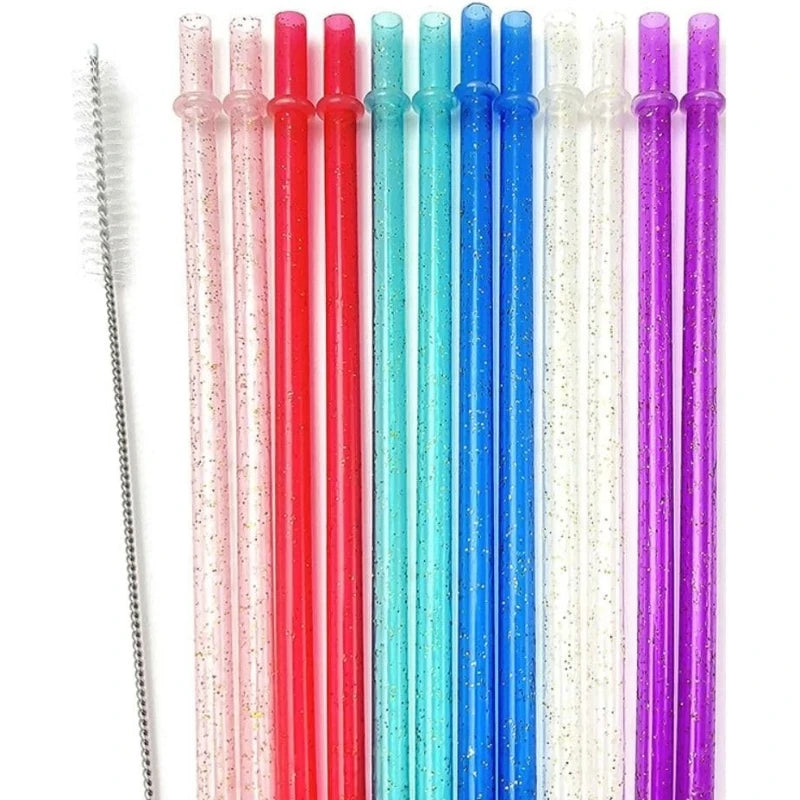 WOOJACK 12-Pack Reusable Tritan Straws & Cleaning Brush Reusable Drinking Straws SPOT Default Title