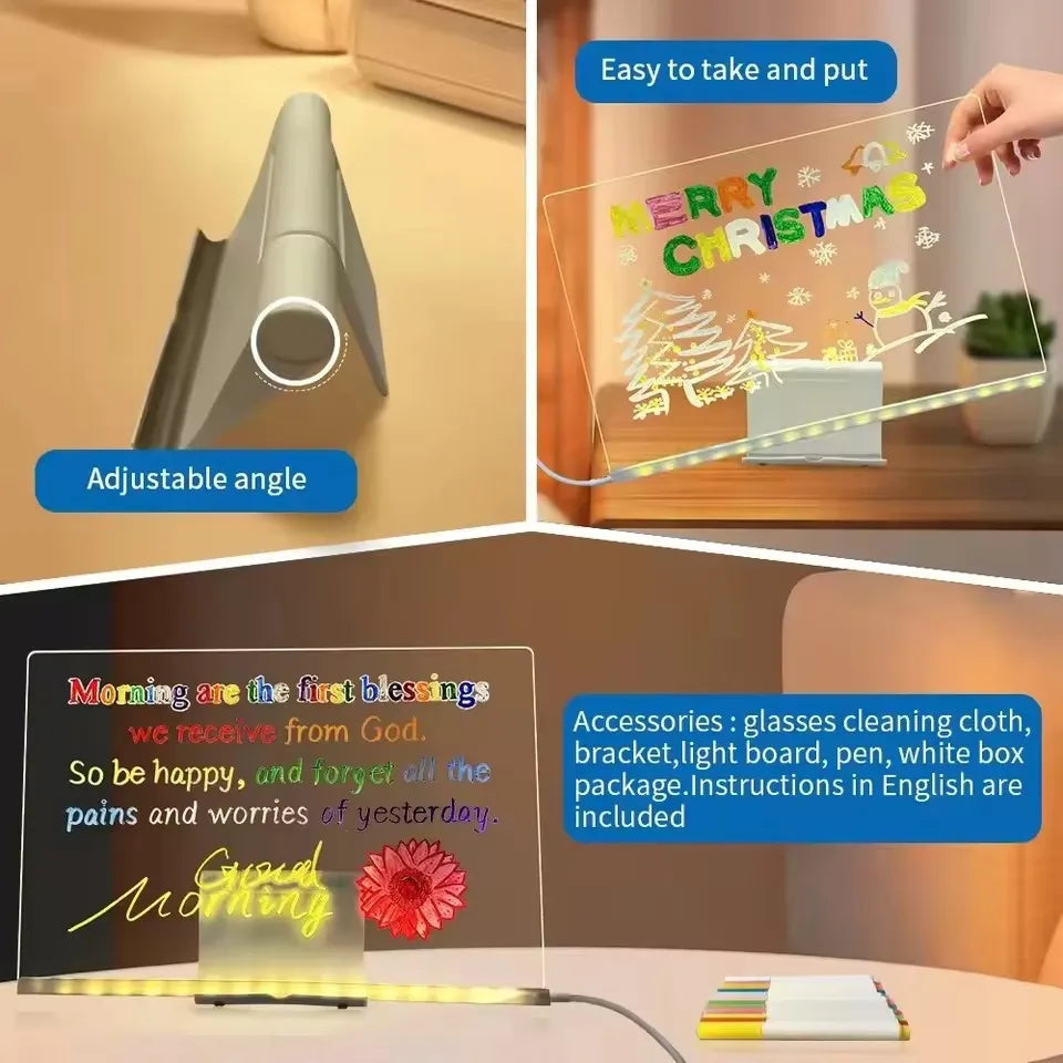 LED Acrylic Erasable Message Board USB Drawing Board with Stand LED Drawing Board SPOT