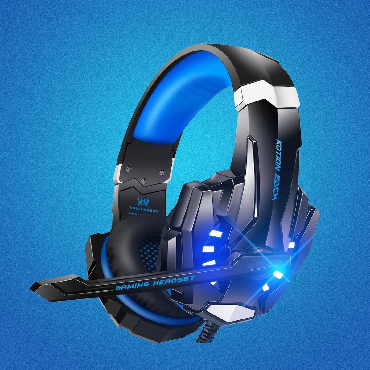 VIKEFON Gaming Headset RGB LED 3D Surround PS5 PS4 Xbox PC Gaming Headset SPOT Blue