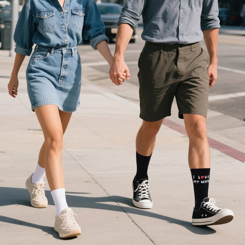 Couple Cotton Crew Socks – "I Love My Wife" Novelty Gift Novelty Crew Socks SPOT