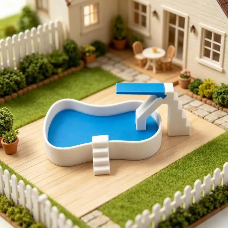Miniature Dollhouse Swimming Pool Model – Courtyard Scene Decor Dollhouse Accessory SPOT