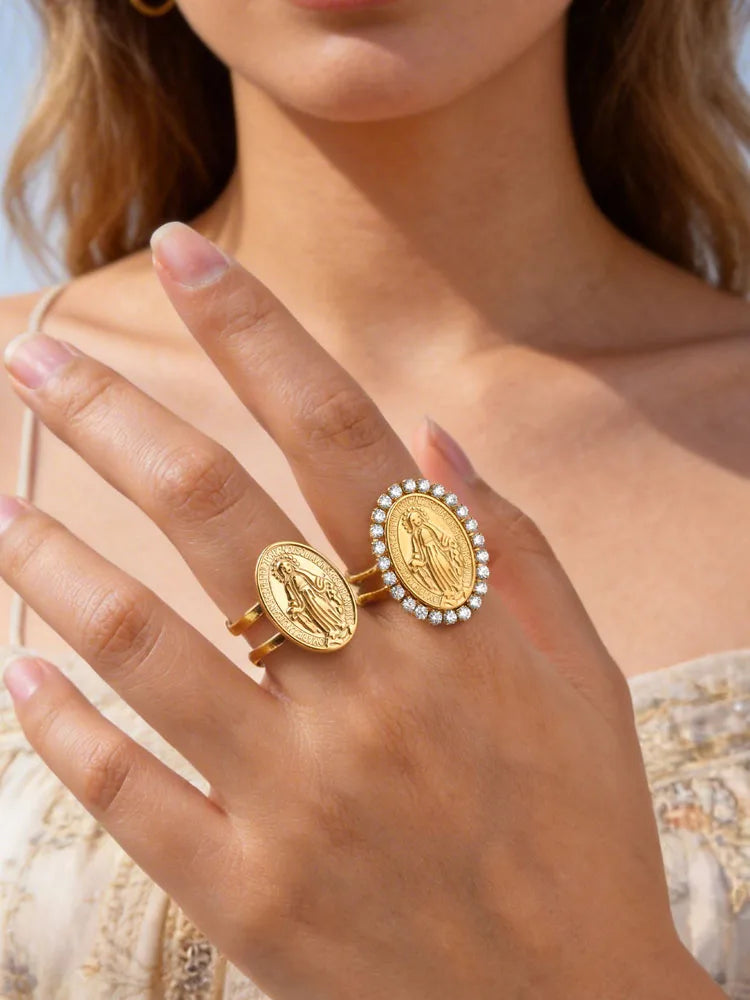 Virgin Mary Ring 18K Gold Stainless Steel – Catholic Faith Gift Religious Faith Ring SPOT