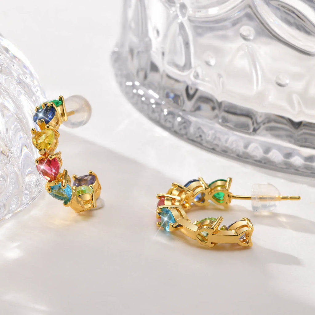 Cubic Zirconia Rainbow Heart Hoop Earrings – 14K Gold Hoop Earrings SPOT