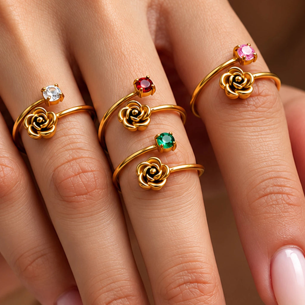 3D Rose CZ Adjustable Ring – Stainless Steel Floral Band Adjustable Fashion Ring SPOT