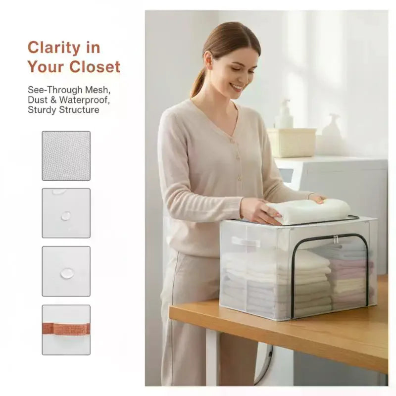 24L Foldable Waterproof Storage Box – Transparent Clothes Organizer Foldable Storage Box SPOT