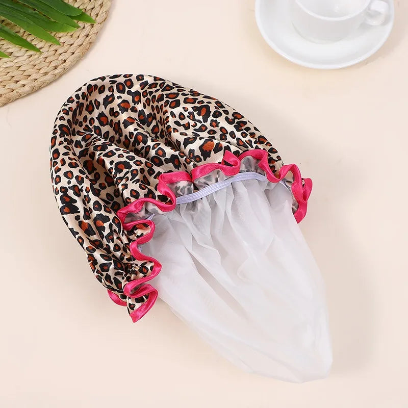 Waterproof Double Layer Shower Cap – Leopard & Polka Dot Shower Cap SPOT