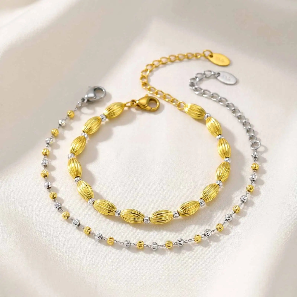 Two-Tone Ball Bead Bracelet – 18K Gold Plated Stainless Steel Beaded Bracelet SPOT