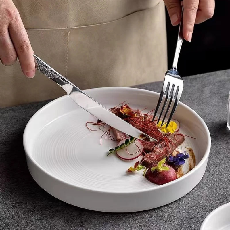 Nordic White Ceramic Dinner Plates – Flat Steak & Pasta Plates Ceramic Dinner Plates SPOT