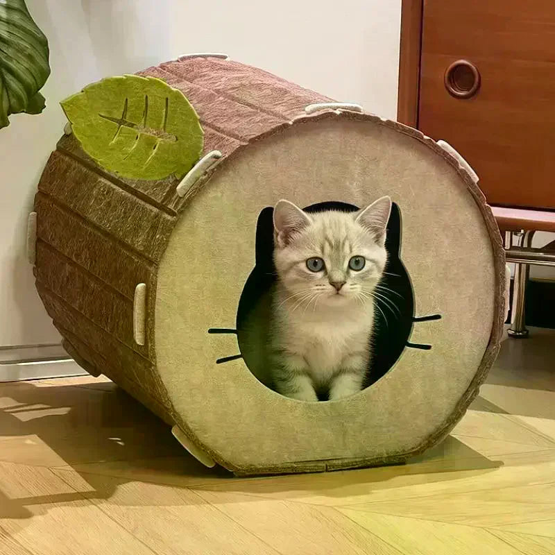 Felt Cat Cave Bed – Tree Stump Hideout for Indoor Cats Cat Cave Bed SPOT