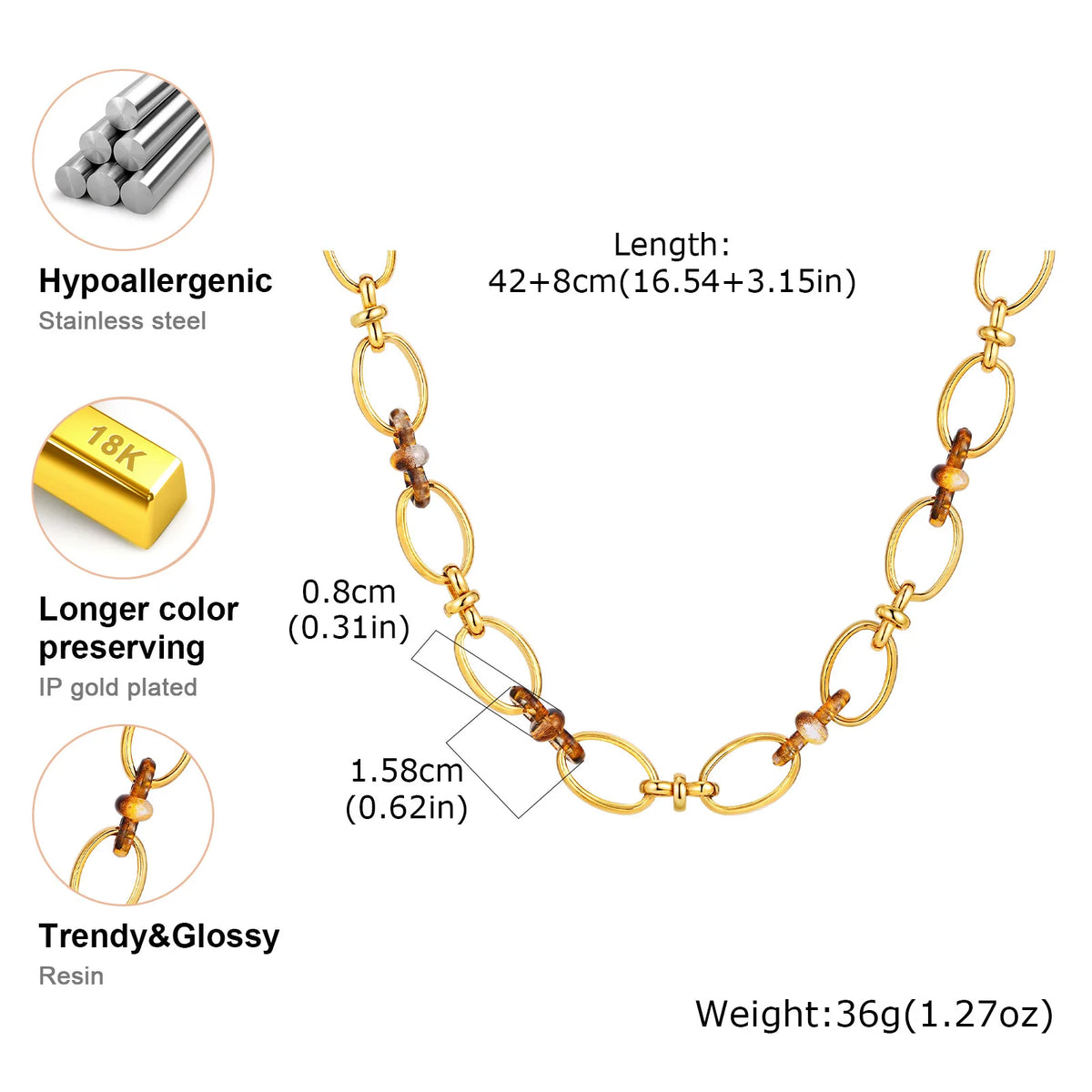 Chunky Gold Chain Bracelet – Adjustable Stainless Steel Link Chain Link Bracelet SPOT Necklace-NC-2474G