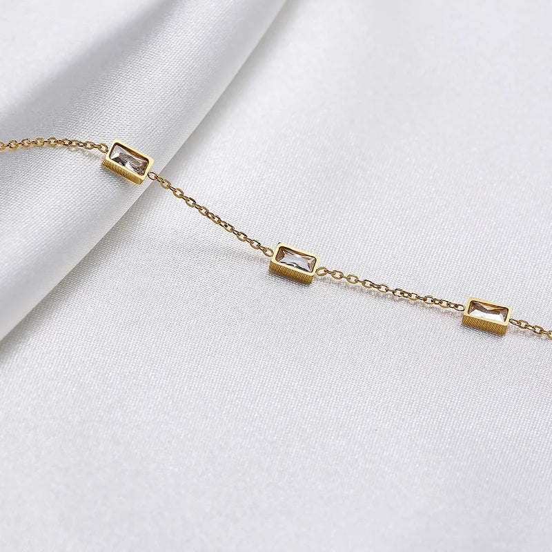 Cubic Zirconia Stainless Steel Link Chain Bracelet for Women Chain Link Bracelet SPOT